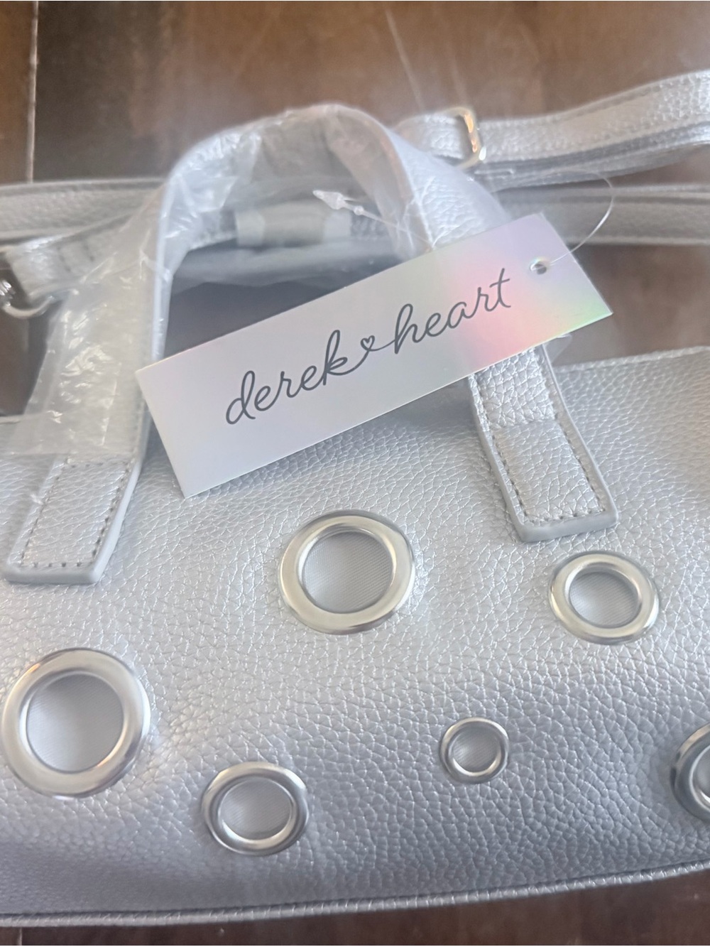 Derek Heart Silver Grommet Tote Bag